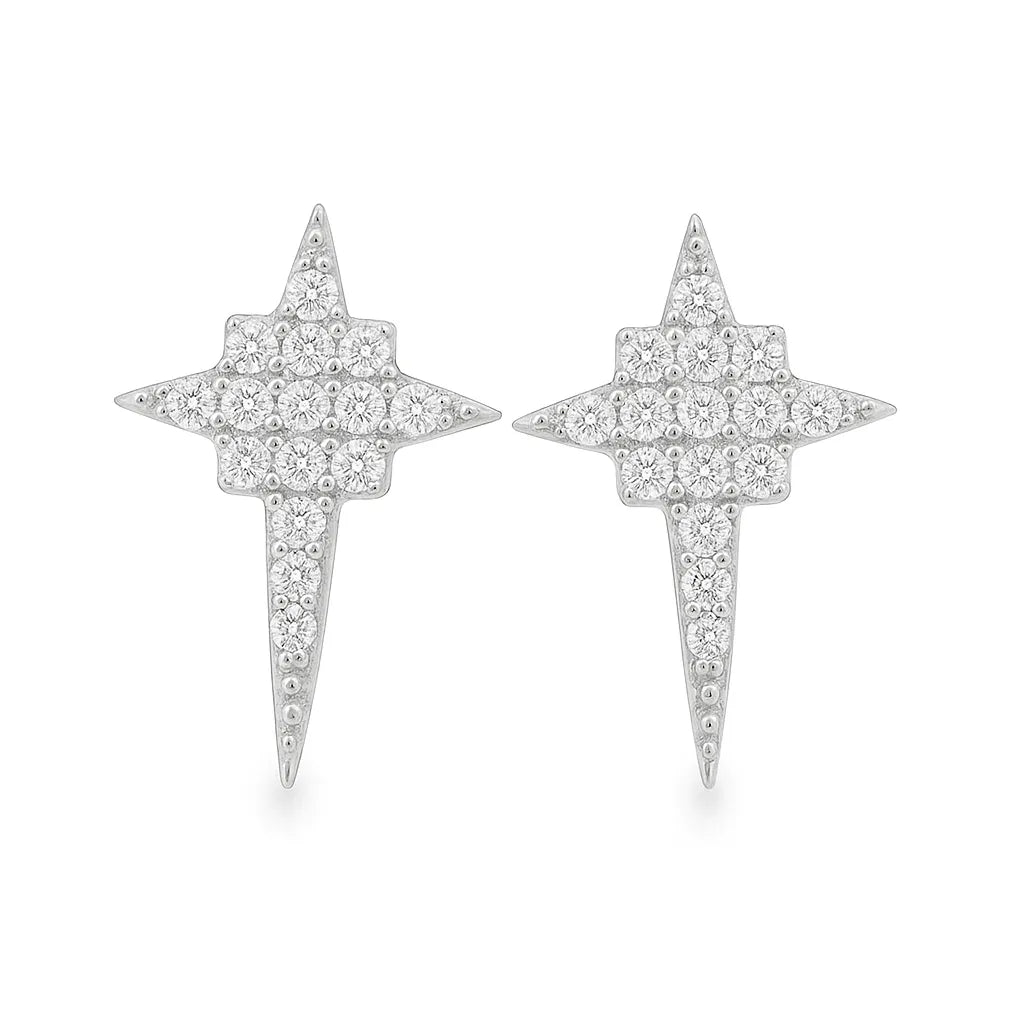 Elegante Damen-Ohrstecker aus 925 Sterling Silber in Sternform mit funkelnden Zirkonia-Steinen.