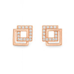 Rosévergoldete Ohrstecker in geometrischem Quadrat-Design mit funkelnden weißen Zirkonia-Steinen – eleganter, moderner Schmuck für stilbewusste Frauen.