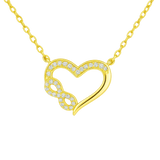Romantische vergoldete Damenkette mit Herz-und-Unendlichkeit-Anhänger und funkelnden Zirkonia. Symbol für Liebe, Treue und Verbundenheit – perfekte Geschenkidee für sie.