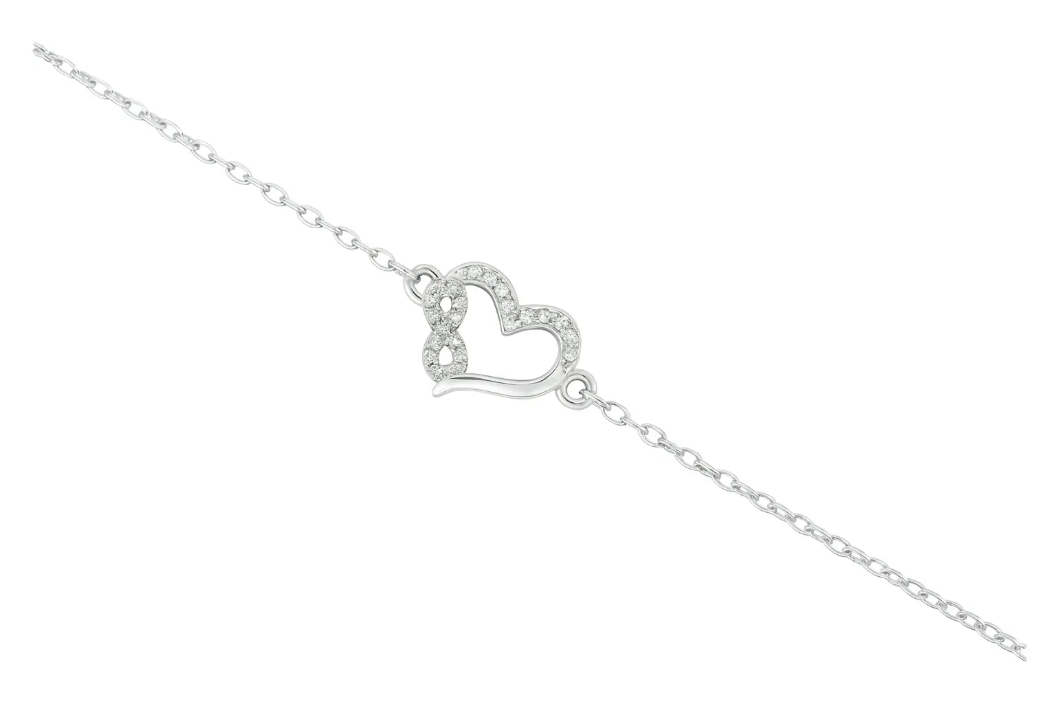 Feines Damenarmband aus 925 Sterling Silber mit funkelndem Infinity-Herz-Anhänger, besetzt mit Zirkonia-Steinen – Symbol für Liebe und Unendlichkeit.