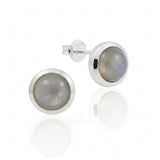 Elegante Damenohrstecker aus 925er Sterlingsilber mit rundem grauen Mondstein Edelstein.