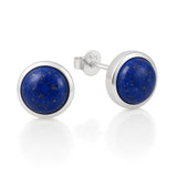 Elegante Damenohrstecker aus 925er Sterlingsilber mit rundem Lapislazuli Edelstein.
