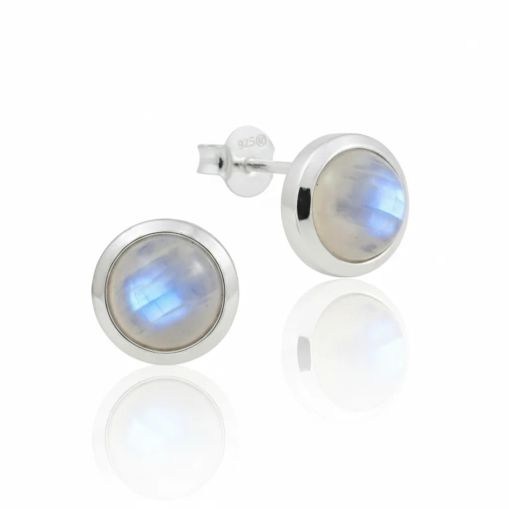 Elegante Damenohrstecker aus 925er Sterlingsilber mit rundem Mondstein Edelstein.