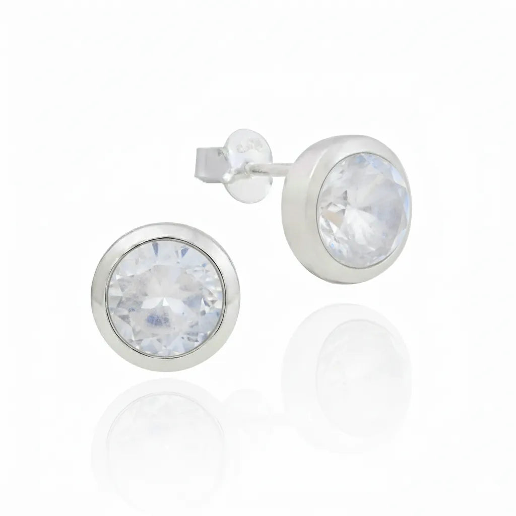 Elegante Damenohrstecker aus 925er Sterlingsilber mit runden Mondstein Edelstein.