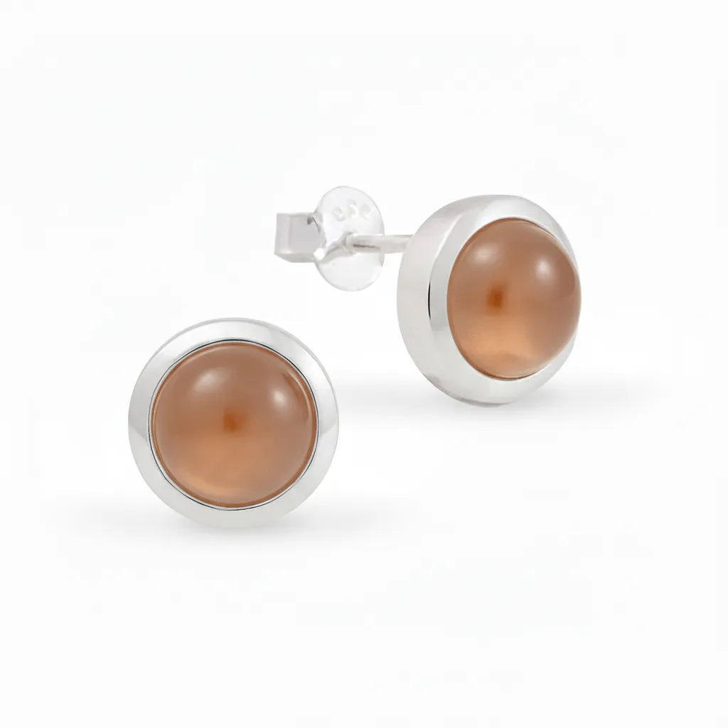 Elegante Damenohrstecker aus 925er Sterlingsilber mit rundem orangenem Mondstein Edelstein.