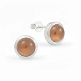 Elegante Damenohrstecker aus 925er Sterlingsilber mit rundem orangenem Mondstein Edelstein.