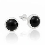Elegante Damenohrstecker aus 925er Sterlingsilber mit rundem schwarzen Onyx Edelstein.