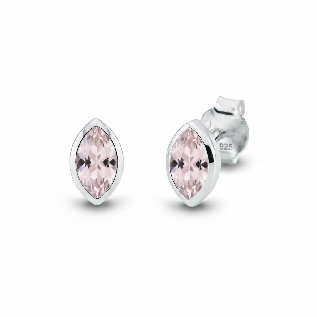 Elegante Damenohrstecker aus 925er Sterlingsilber mit ovalem Rosenquarz   Edelstein.