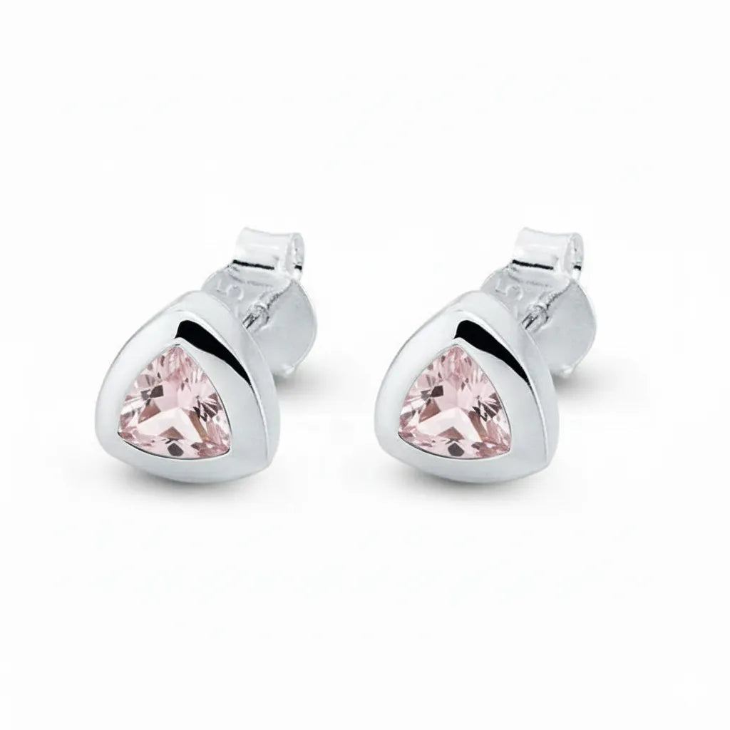 Elegante Damenohrstecker aus 925er Sterlingsilber mit triangle Rosenquarz Edelstein.