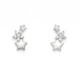 Elegante Ohrstecker aus Silber mit funkelnden Zirkonia-Sternen und einem offenen Sternanhänger – stilvoller, himmlisch inspirierter Schmuck für besondere Anlässe.
