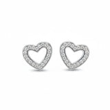 Herzförmige Ohrstecker aus 925 Sterling Silber mit funkelnden Zirkonia-Steinen und offenem Herzdesign.