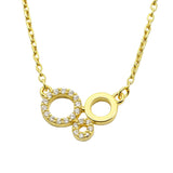 Vergoldete Halskette mit drei verbundenen Kreisen, teils mit Zirkonia besetzt, auf hellem Hintergrund – elegantes Schmuckstück aus 925 Sterling Silber.