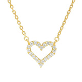 Goldfarbene Halskette mit funkelndem herzförmigem Anhänger, besetzt mit Zirkonia-Steinen, auf hellem Hintergrund.