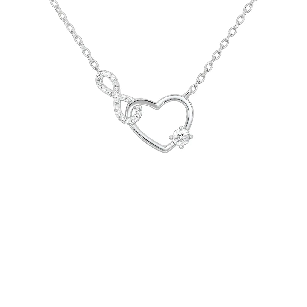 Feine Damen Halskette aus 925 Sterling Silber mit offenem Herz, Infinity-Symbol und funkelndem Zirkonia-Stein – romantische Symbolkette für ewige Liebe.