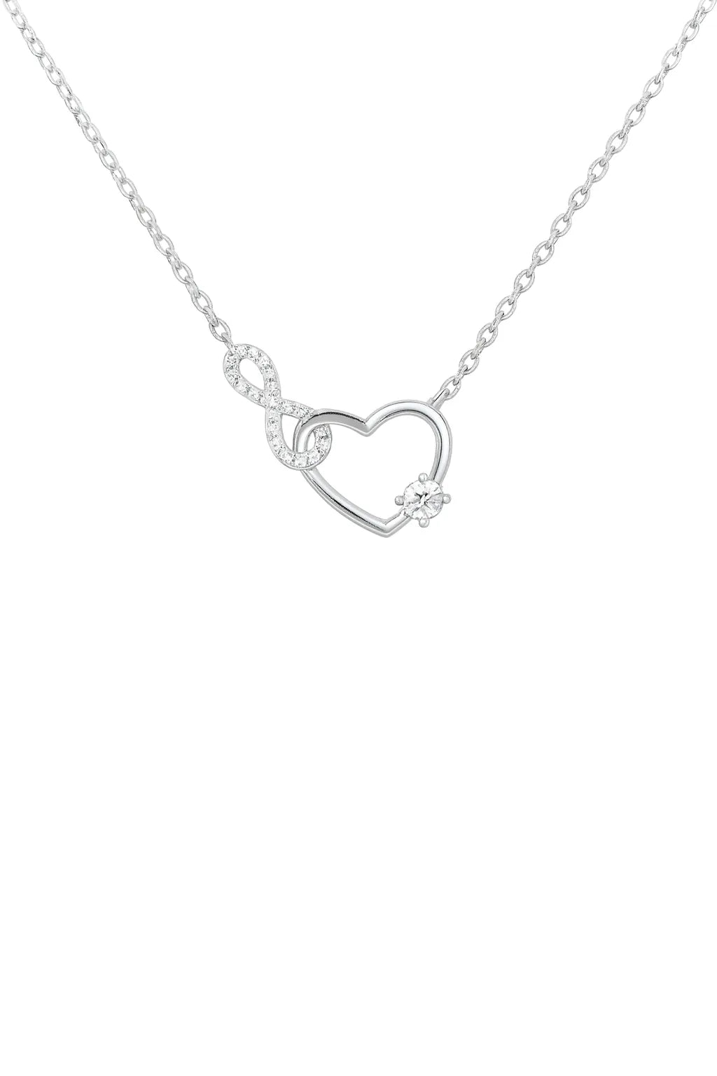 Feine Damen Halskette aus 925 Sterling Silber mit offenem Herz, Infinity-Symbol und funkelndem Zirkonia-Stein – romantische Symbolkette für ewige Liebe.