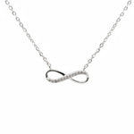 Feine Damen Halskette aus 925 Sterling Silber mit funkelndem Infinity-Anhänger, teils besetzt mit klaren Zirkonia-Steinen, Symbol für ewige Liebe.