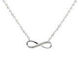 Feine Damen Halskette aus 925 Sterling Silber mit funkelndem Infinity-Anhänger, teils besetzt mit klaren Zirkonia-Steinen, Symbol für ewige Liebe.