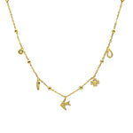 Vergoldete 925 Silberkette mit funkelnden Symbolanhängern – verspielte Damenkette, perfekt für Alltag, Büro und als liebevolle Geschenkidee.