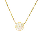 Auf dem Bild ist eine zarte Damen Halskette aus 925 Sterling Silber mit rundem, pavé-besetztem Zirkonia-Anhänger zu sehen, ideal für stilbewusste Frauen.