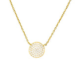 Auf dem Bild ist eine zarte Damen Halskette aus 925 Sterling Silber mit rundem, pavé-besetztem Zirkonia-Anhänger zu sehen, ideal für stilbewusste Frauen.