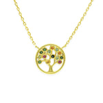 Vergoldete Damenhalskette aus 925 Sterling Silber mit rundem Lebensbaum-Anhänger und bunten Schmucksteinen, ideal für stilbewusste Frauen im Alltag und zu besonderen Anlässen.