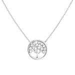 Filigrane Damenhalskette aus 925 Sterling Silber mit rundem Lebensbaum-Anhänger und funkelnden Zirkonia-Steinen, perfekt für stilbewusste Frauen im Alltag und zu besonderen Anlässen.