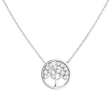 Filigrane Damenhalskette aus 925 Sterling Silber mit rundem Lebensbaum-Anhänger und funkelnden Zirkonia-Steinen, perfekt für stilbewusste Frauen im Alltag und zu besonderen Anlässen.