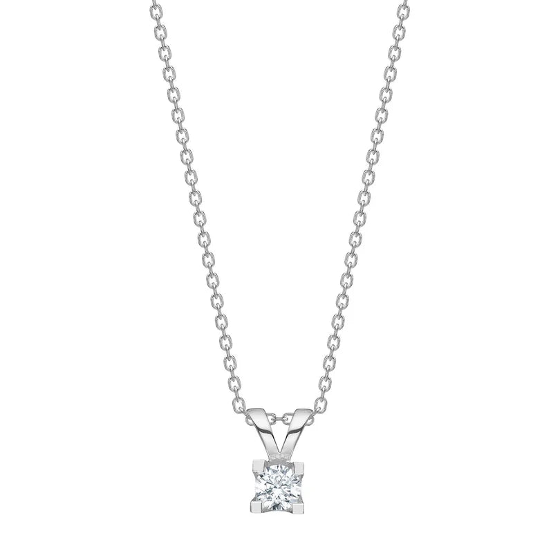Elegante Damen-Halskette aus 925 Sterling Silber mit quadratisch gefasstem Zirkonia-Stein im Solitärdesign, ideal für stilbewusste Frauen.