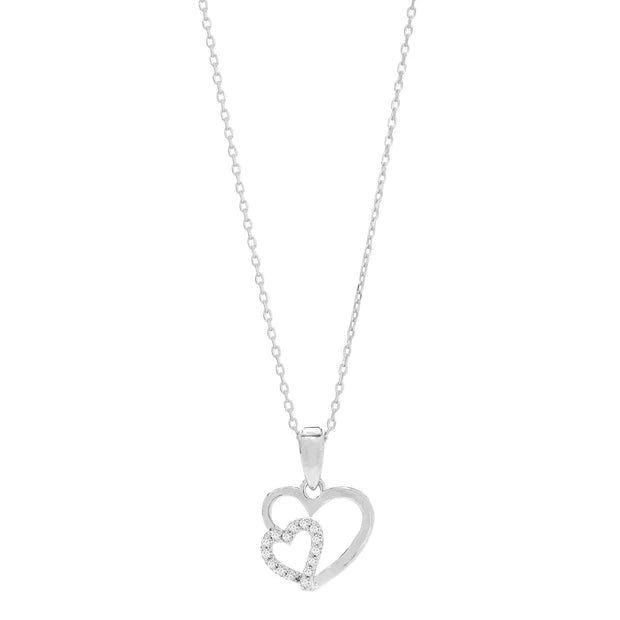 Feine Damen-Halskette aus 925 Sterling Silber mit Doppelherz-Anhänger und funkelnden Zirkonia, wahlweise vergoldet, ideal als Geschenk für Frauen.