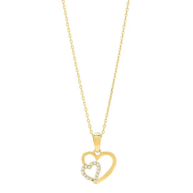 Feine Damen-Halskette aus 925 Sterling Silber mit Doppelherz-Anhänger und funkelnden Zirkonia, wahlweise vergoldet, ideal als Geschenk für Frauen.