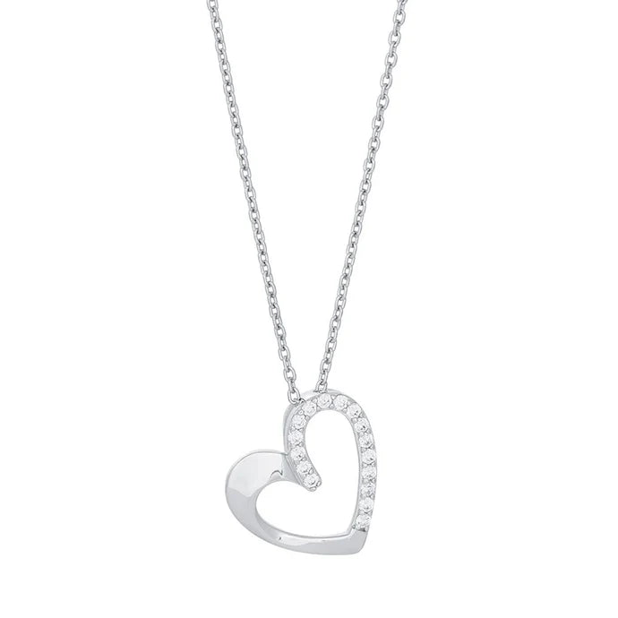 Feine Damen-Halskette aus 925 Sterling Silber mit teilweise Zirkonia-besetztem Herzanhänger in modern geschwungener Form, ideal für stilbewusste Frauen.