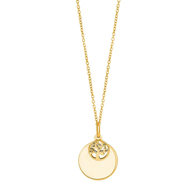 Elegante Damenhalskette mit rundem Baum-des-Lebens-Anhänger aus hochwertigem 925 Sterling Silber oder vergoldet, symbolisch, modern und ideal für stilbewusste Frauen.