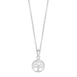 Filigrane Damenkette mit rundem Lebensbaum-Anhänger aus 925 Sterling Silber, wahlweise vergoldet, symbolisch für Wachstum und Verbundenheit.