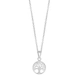 Filigrane Damenkette mit rundem Lebensbaum-Anhänger aus 925 Sterling Silber, wahlweise vergoldet, symbolisch für Wachstum und Verbundenheit.