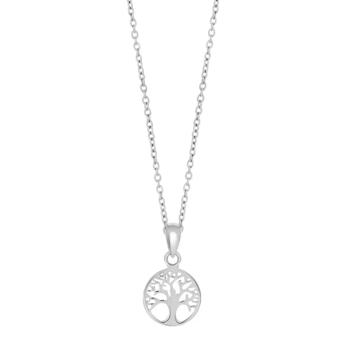 Filigrane Damenkette mit rundem Lebensbaum-Anhänger aus 925 Sterling Silber, wahlweise vergoldet, symbolisch für Wachstum und Verbundenheit.