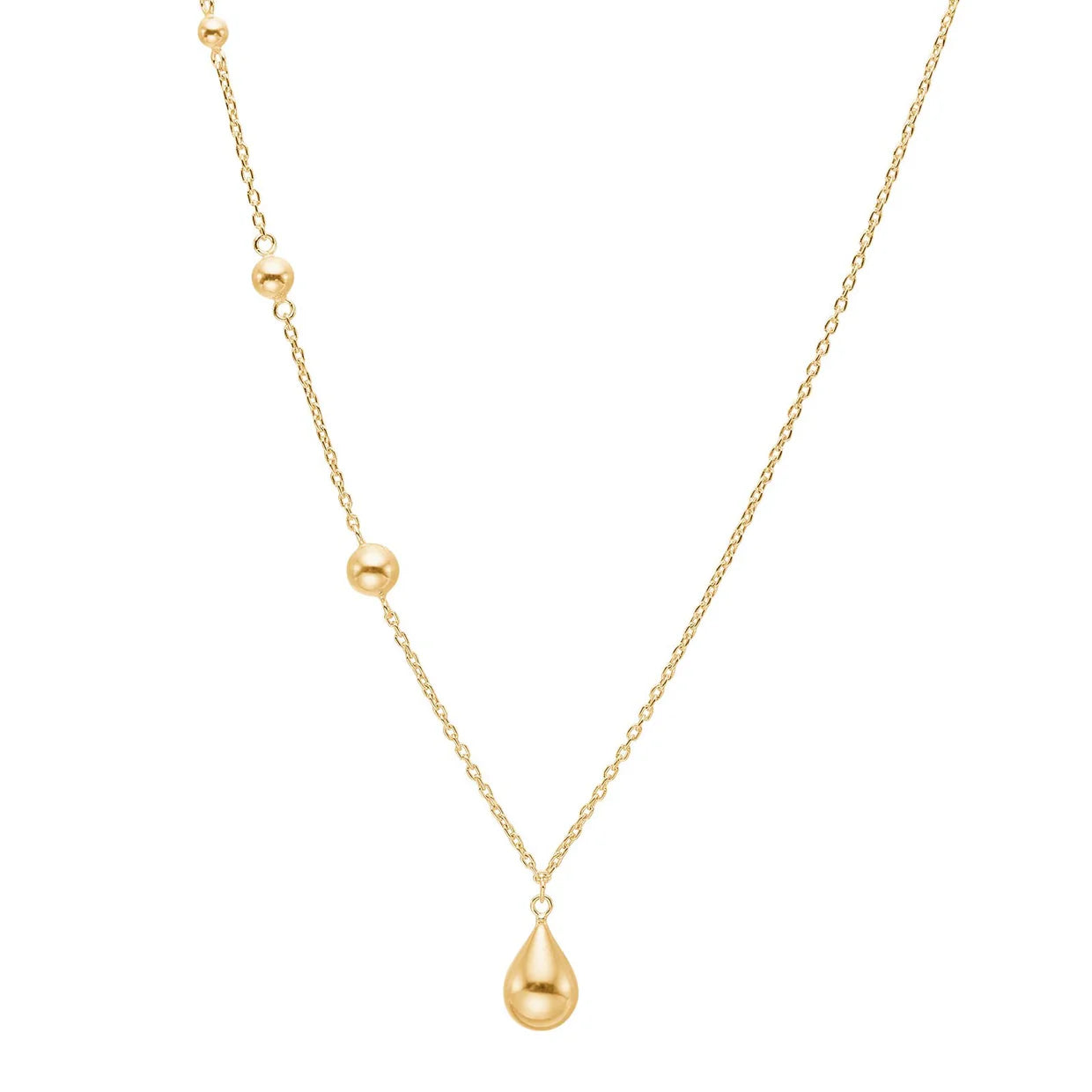 Filigrane Damenhalskette aus 925 Sterling Silber bzw. vergoldetem Silber mit tropfenförmigem Anhänger und dezenten Kugel-Details, ideal für stilbewusste Frauen im Alltag und zu besonderen Anlässen.