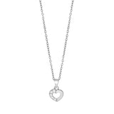 Das Produktbild zeigt eine feine Damen-Halskette aus 925 Sterling Silber mit einem kleinen halboffenen Herzanhänger, der zur Hälfte mit funkelnden Zirkonia besetzt ist und sich ideal als romantisches Geschenk für stilbewusste Frauen eignet.
