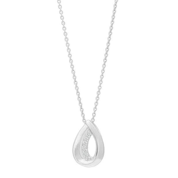 Das Produktbild zeigt eine feine Damen-Halskette aus 925 Sterling Silber mit einem modernen Tropfenanhänger, der mittig mit funkelnden Zirkonia besetzt ist und sich ideal für stilbewusste Frauen als eleganter Alltags- und Anlassschmuck eignet.