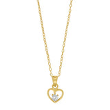 Auf dem Produktbild ist eine zarte Kinder-Halskette aus 925 Sterling Silber mit einem offenen Herzanhänger und funkelndem Zirkonia zu sehen, die als liebevolles Schmuckstück für Mädchen gestaltet ist.