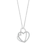 Elegante Damen-Halskette mit doppeltem Herzanhänger aus Silber bzw. vergoldetem Silber, verziert mit funkelnden Zirkonia, ideal für stilbewusste Frauen und als Geschenk.