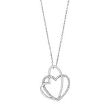 Elegante Damen-Halskette mit doppeltem Herzanhänger aus Silber bzw. vergoldetem Silber, verziert mit funkelnden Zirkonia, ideal für stilbewusste Frauen und als Geschenk.