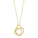 Elegante Damen-Halskette mit doppeltem Herzanhänger aus Silber bzw. vergoldetem Silber, verziert mit funkelnden Zirkonia, ideal für stilbewusste Frauen und als Geschenk.