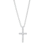 Diese feine Damen-Halskette aus 925 Sterling Silber, wahlweise vergoldet oder in Silber, besitzt einen funkelnden Zirkonia-Kreuzanhänger und richtet sich an stilbewusste Frauen und Mädchen.