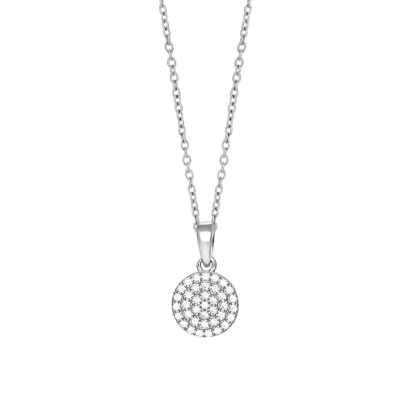 Runde Halskette aus 925 Sterling Silber mit pavé-gefasstem Zirkonia-Anhänger, wahlweise vergoldet, für stilbewusste Damen als elegantes Alltags- und Geschenkschmuckstück.
