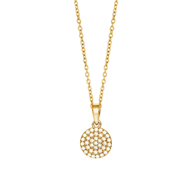 Runde Halskette aus 925 Sterling Silber mit pavé-gefasstem Zirkonia-Anhänger, wahlweise vergoldet, für stilbewusste Damen als elegantes Alltags- und Geschenkschmuckstück.