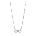 Die Abbildung zeigt eine zarte Damen-Halskette aus 925 Sterling Silber bzw. silbervergoldet mit funkelndem Infinity-Anhänger aus Zirkonia, ideal für modebewusste Frauen und romantische Anlässe.