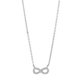Die Abbildung zeigt eine zarte Damen-Halskette aus 925 Sterling Silber bzw. silbervergoldet mit funkelndem Infinity-Anhänger aus Zirkonia, ideal für modebewusste Frauen und romantische Anlässe.