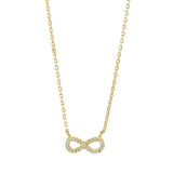 Die Abbildung zeigt eine zarte Damen-Halskette aus 925 Sterling Silber bzw. silbervergoldet mit funkelndem Infinity-Anhänger aus Zirkonia, ideal für modebewusste Frauen und romantische Anlässe.