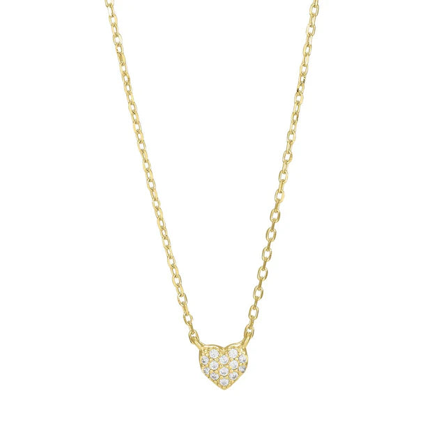 Das Produktbild zeigt eine filigrane Damen-Halskette aus 925 Sterling Silber, wahlweise vergoldet, mit einem funkelnd pavébesetzten Herzanhänger als elegantes Schmuckstück und romantische Geschenkidee.
