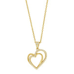 Elegante Damen-Halskette mit Doppelherz-Anhänger aus Silber oder vergoldetem Silber, verziert mit funkelnden Steinen, ideal als Geschenk für stilbewusste Frauen.
